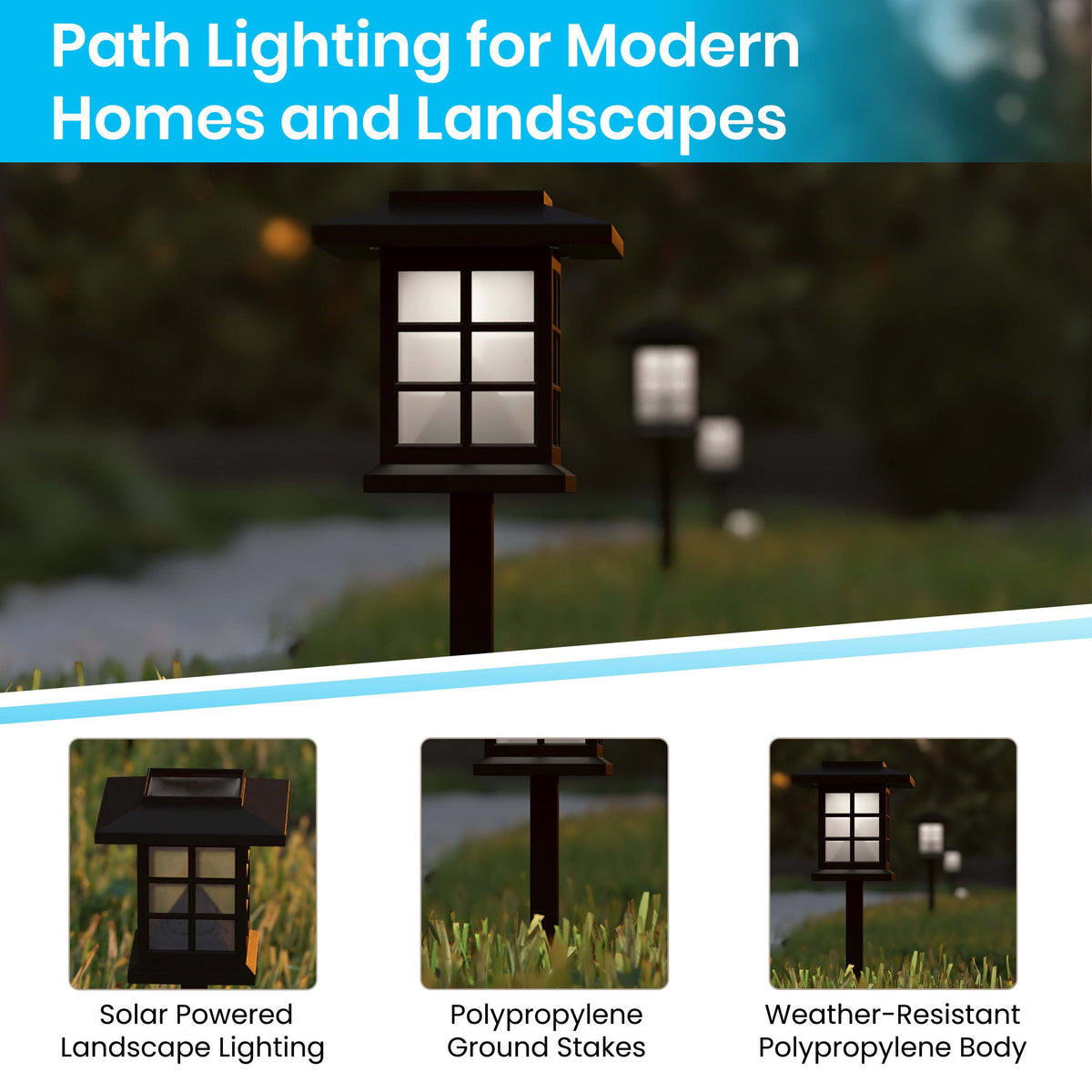 All-Weather Lantern Design Solar Powered LED Landscape Lights in Black
