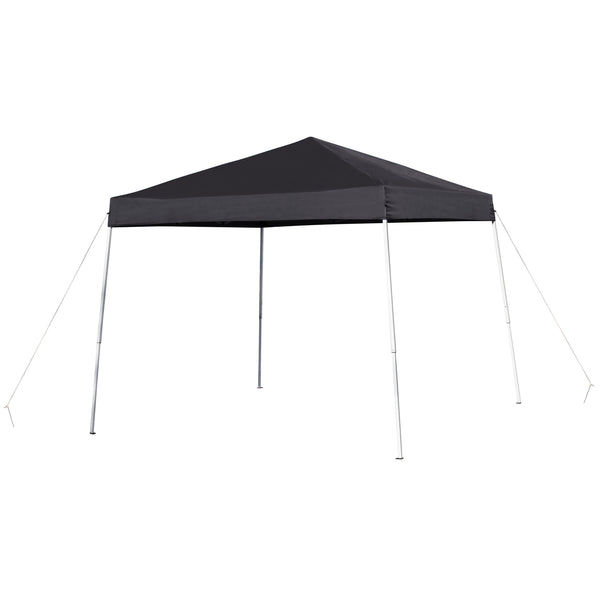 Black |#| 8'x8' Black Weather Resistant Easy Pop Up Slanted Leg Canopy Tent with Carry Bag