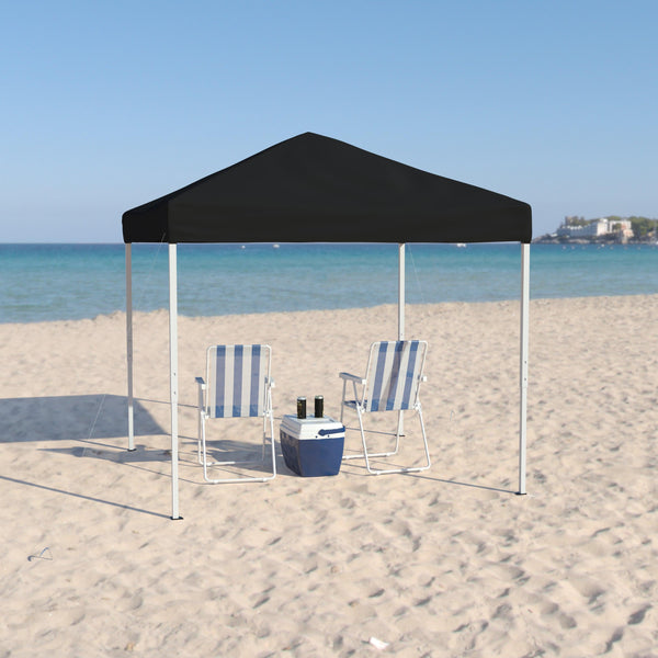 Black |#| 8'x8' Black Weather Resistant Easy Pop Up Slanted Leg Canopy Tent with Carry Bag