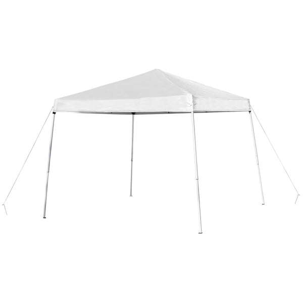 White |#| 8'x8' White Weather Resistant Easy Pop Up Slanted Leg Canopy Tent with Carry Bag