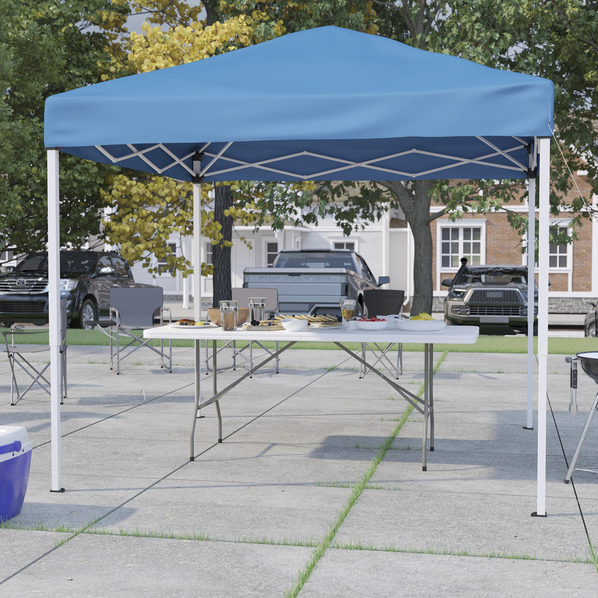 Blue |#| 8' x 8' Blue Pop Up Canopy Tent and 6 Ft. Bi-Fold Table with Carrying Handle