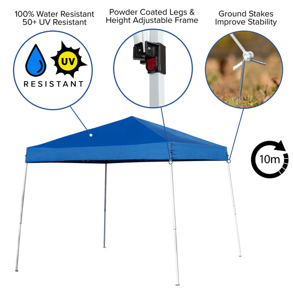 Blue |#| 8' x 8' Blue Pop Up Canopy Tent and 6 Ft. Bi-Fold Table with Carrying Handle