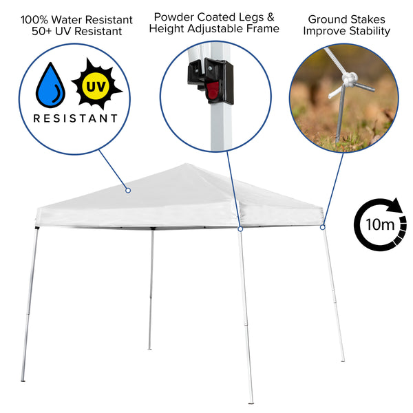 White |#| 8' x 8' White Pop Up Canopy Tent and 6 Ft. Bi-Fold Table with Carrying Handle