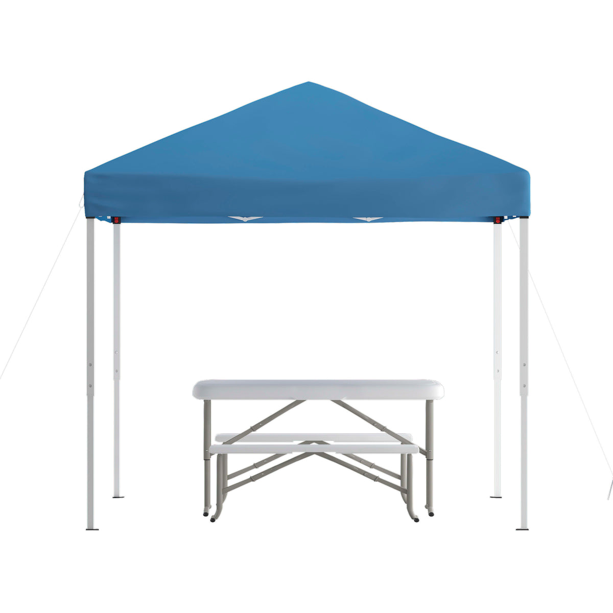 Blue |#| 8' x 8' Blue Pop Up Canopy with Carry Bag and Folding Table with Benches Set