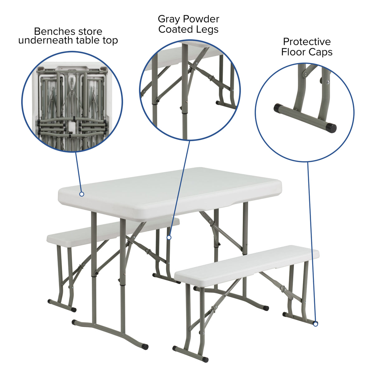 White |#| 8' x 8' White Pop Up Canopy with Carry Bag and Folding Table with Benches Set