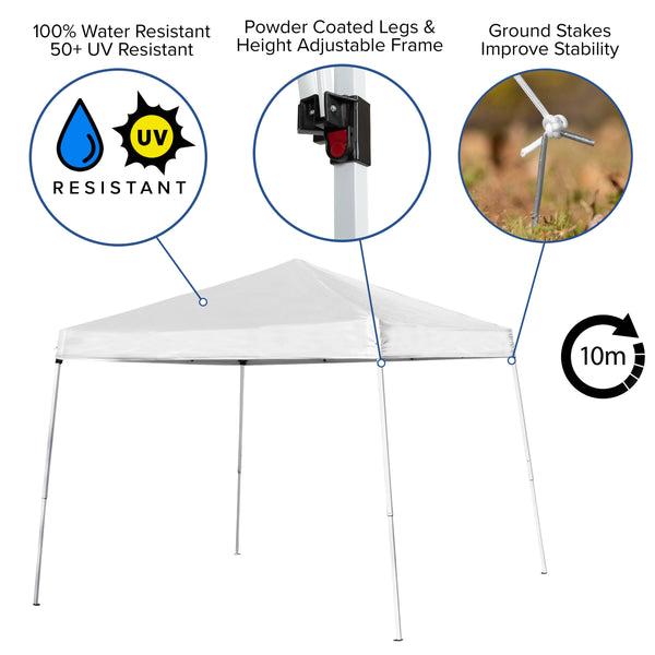 White |#| 8' x 8' White Pop Up Canopy with Carry Bag and Folding Table with Benches Set