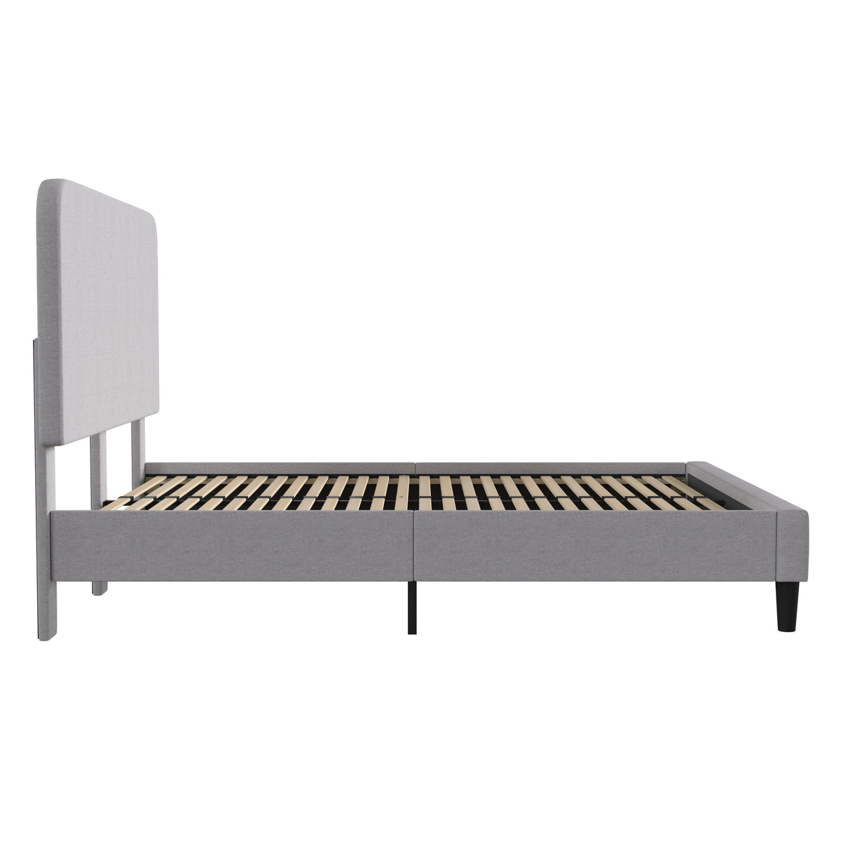 Light Grey,Queen |#| Platform Bed with Headboard-Lt Grey Fabric Upholstery-Queen-No Foundation Needed