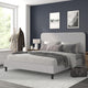 Light Grey,King |#| Platform Bed with Headboard-Lt Grey Fabric Upholstery-King-No Foundation Needed