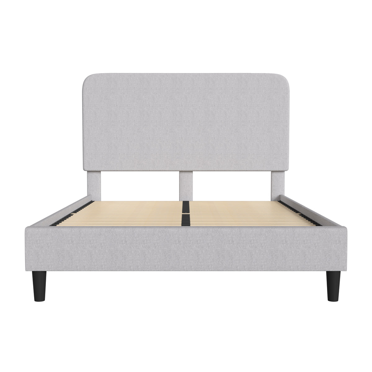 Light Grey,Queen |#| Platform Bed with Headboard-Lt Grey Fabric Upholstery-Queen-No Foundation Needed