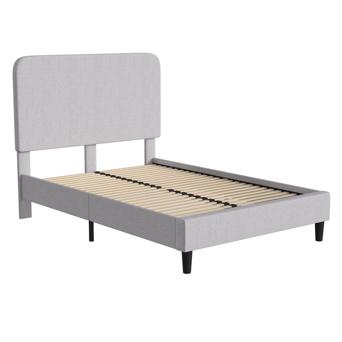 Light Grey,Full |#| Platform Bed with Headboard-Lt Grey Fabric Upholstery-Full-No Foundation Needed