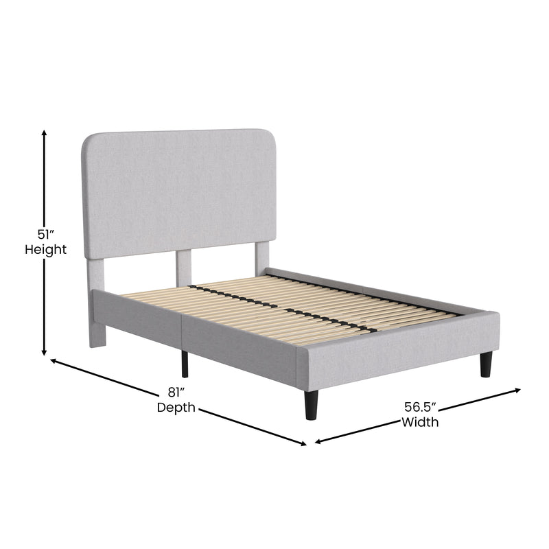 Light Grey,Full |#| Platform Bed with Headboard-Lt Grey Fabric Upholstery-Full-No Foundation Needed
