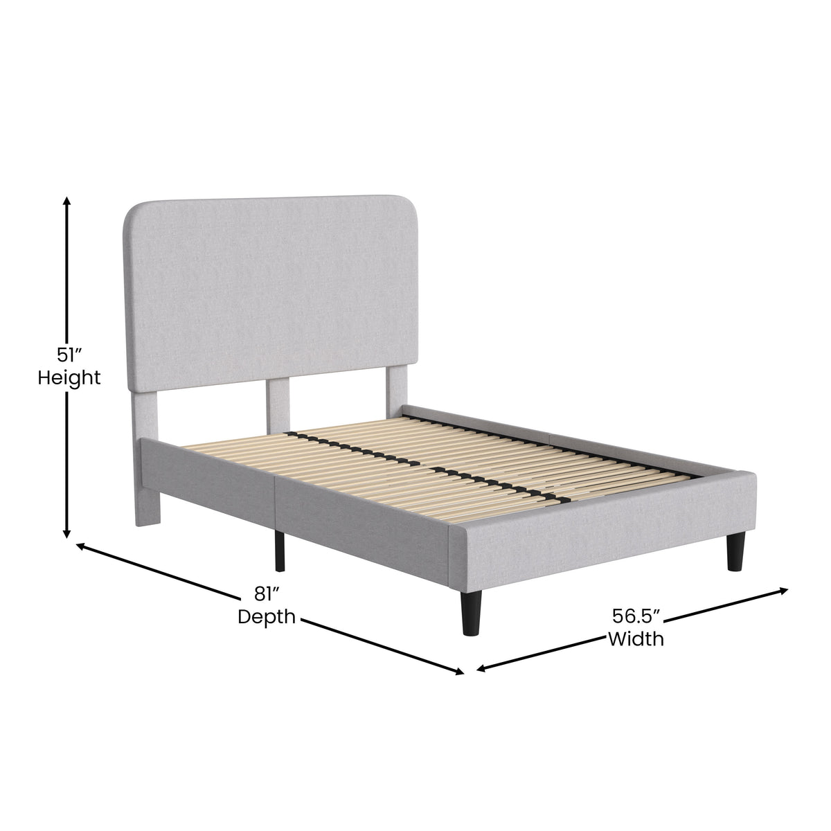 Light Grey,Full |#| Platform Bed with Headboard-Lt Grey Fabric Upholstery-Full-No Foundation Needed