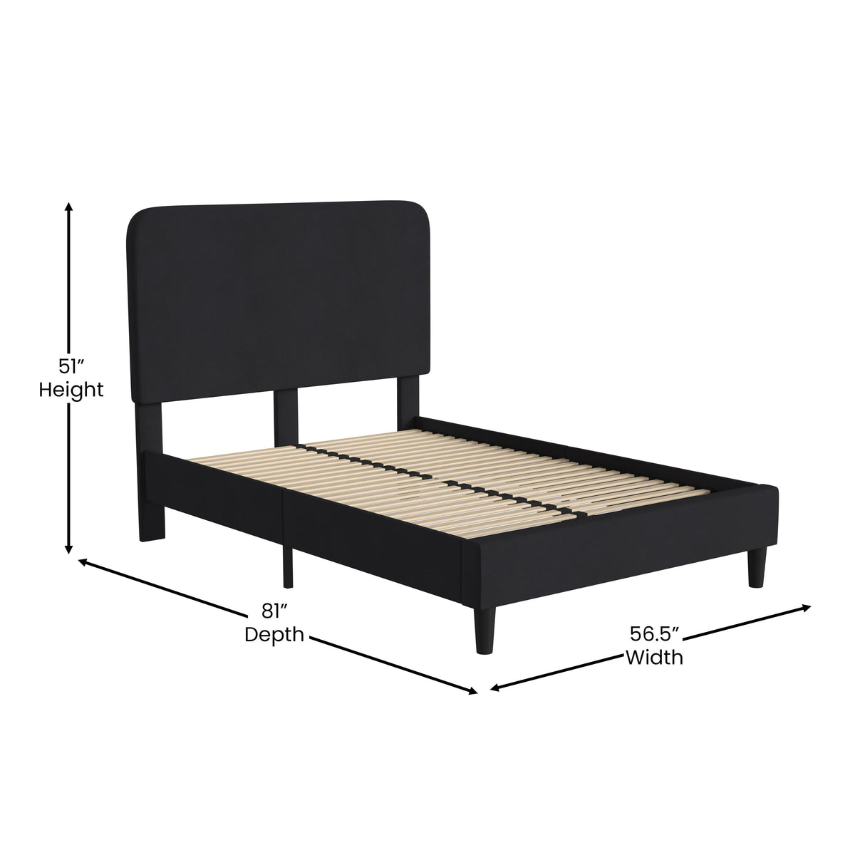 Charcoal,Full |#| Platform Bed with Headboard-Black Fabric Upholstery-Full-No Foundation Needed