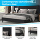 Charcoal,King |#| Platform Bed with Headboard-Black Fabric Upholstery-King-No Foundation Needed