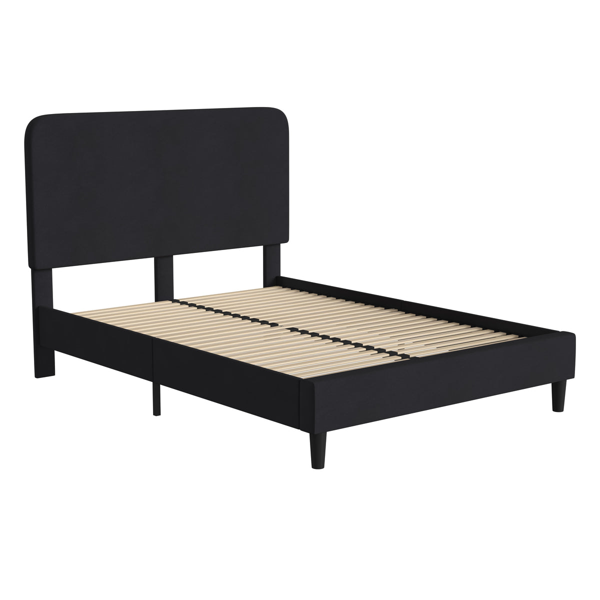 Charcoal,Queen |#| Platform Bed with Headboard-Black Fabric Upholstery-Queen-No Foundation Needed