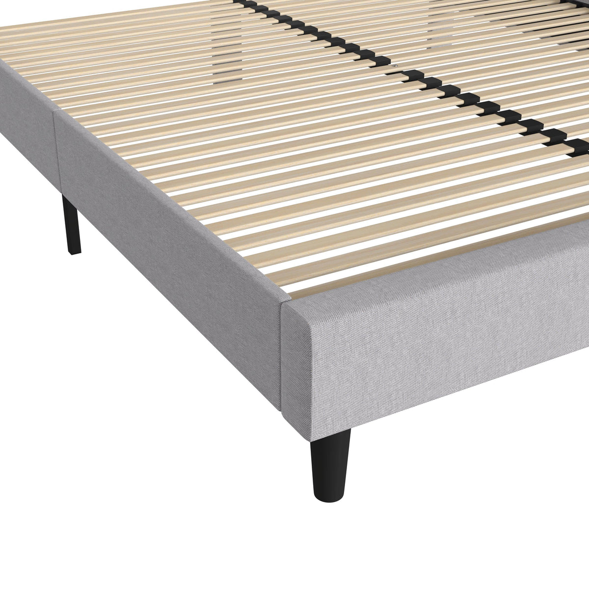 Light Grey,King |#| Platform Bed with Headboard-Lt Grey Fabric Upholstery-King-No Foundation Needed