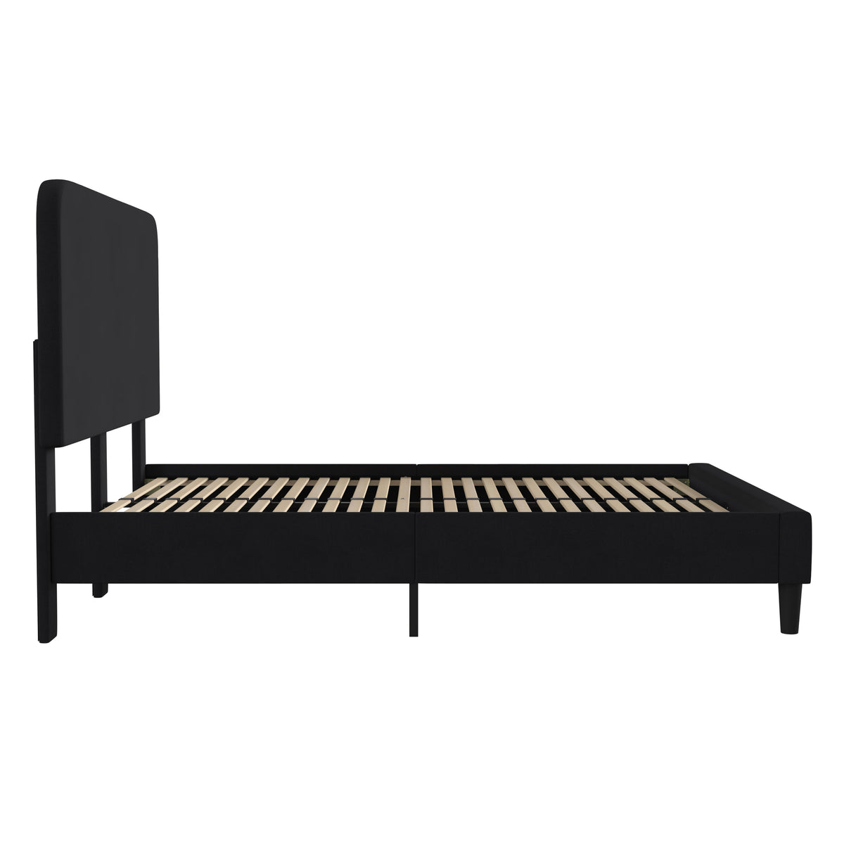 Charcoal,Queen |#| Platform Bed with Headboard-Black Fabric Upholstery-Queen-No Foundation Needed