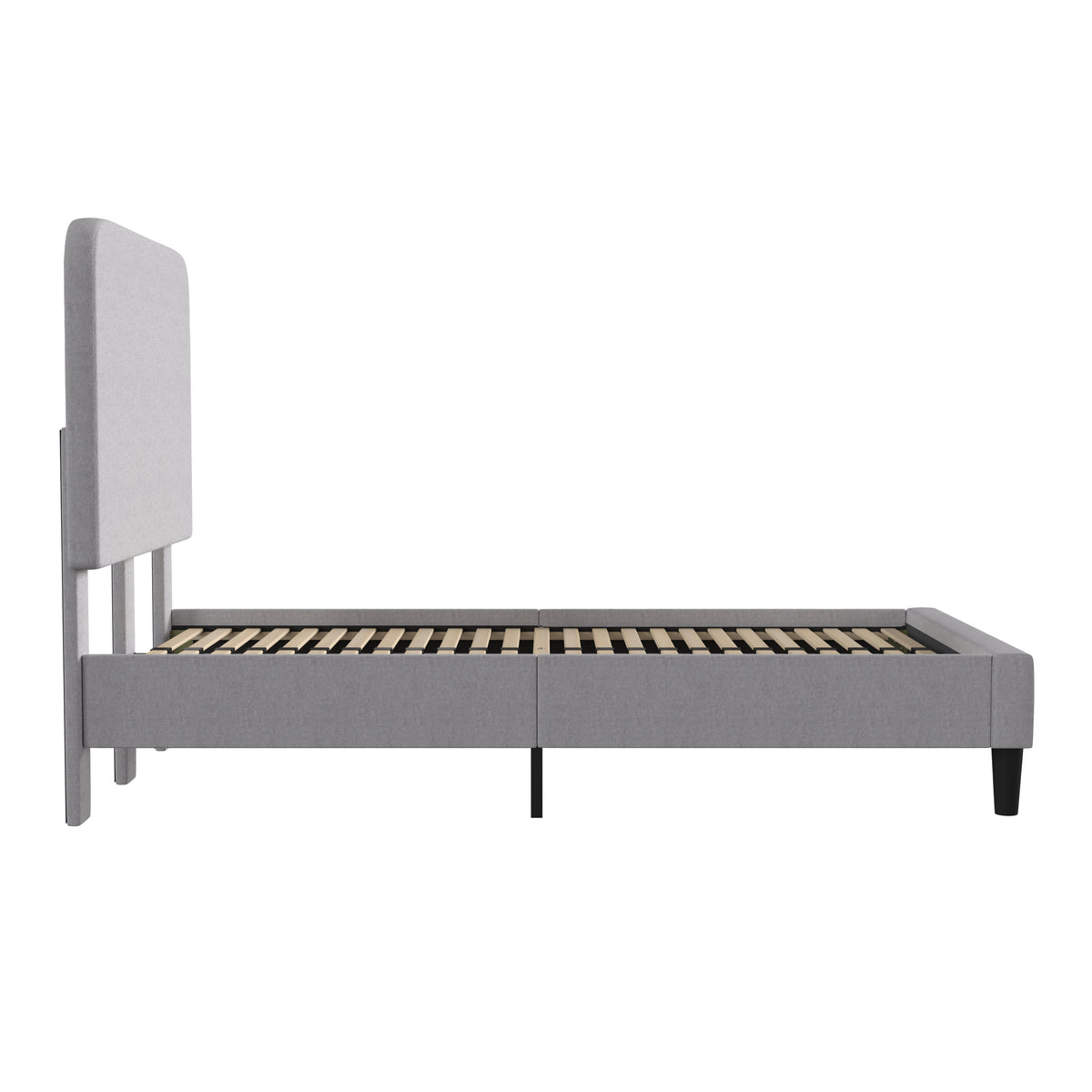 Light Grey,Twin |#| Platform Bed with Headboard-Lt Grey Fabric Upholstery-Twin-No Foundation Needed