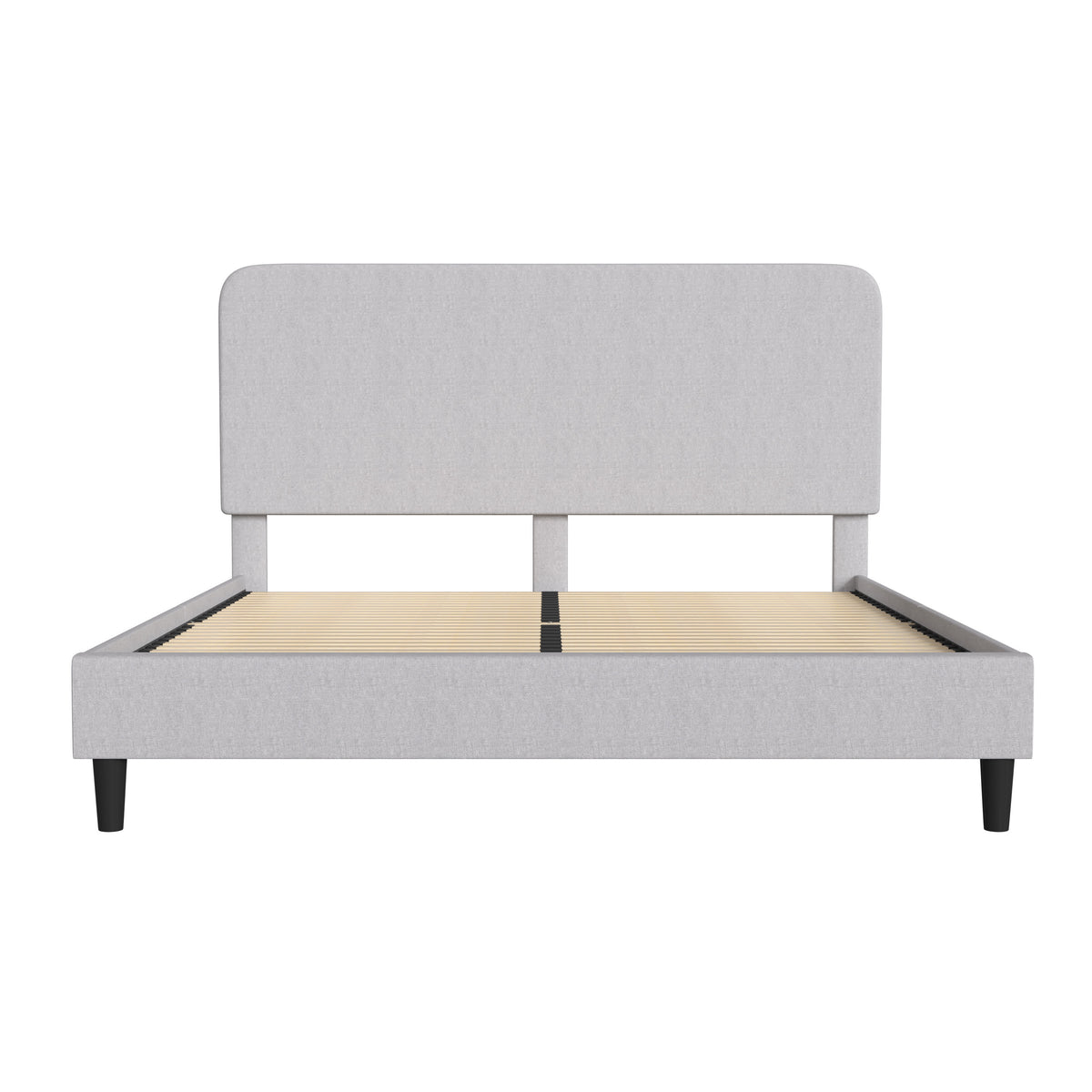 Light Grey,King |#| Platform Bed with Headboard-Lt Grey Fabric Upholstery-King-No Foundation Needed