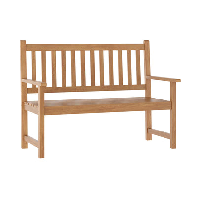 Adele Commercial Grade Indoor/Outdoor Patio Acacia Wood Bench, 2-Person Slatted Seat Loveseat for Park, Garden, Yard, Porch