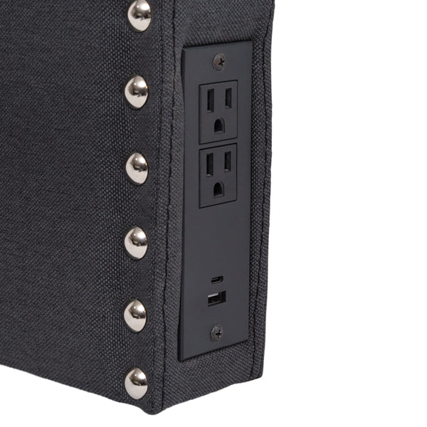Gray Linen |#| Contoured Twin Headboard with 2 Power Outlets, 1 USB and 1 USB-C Port in Gray