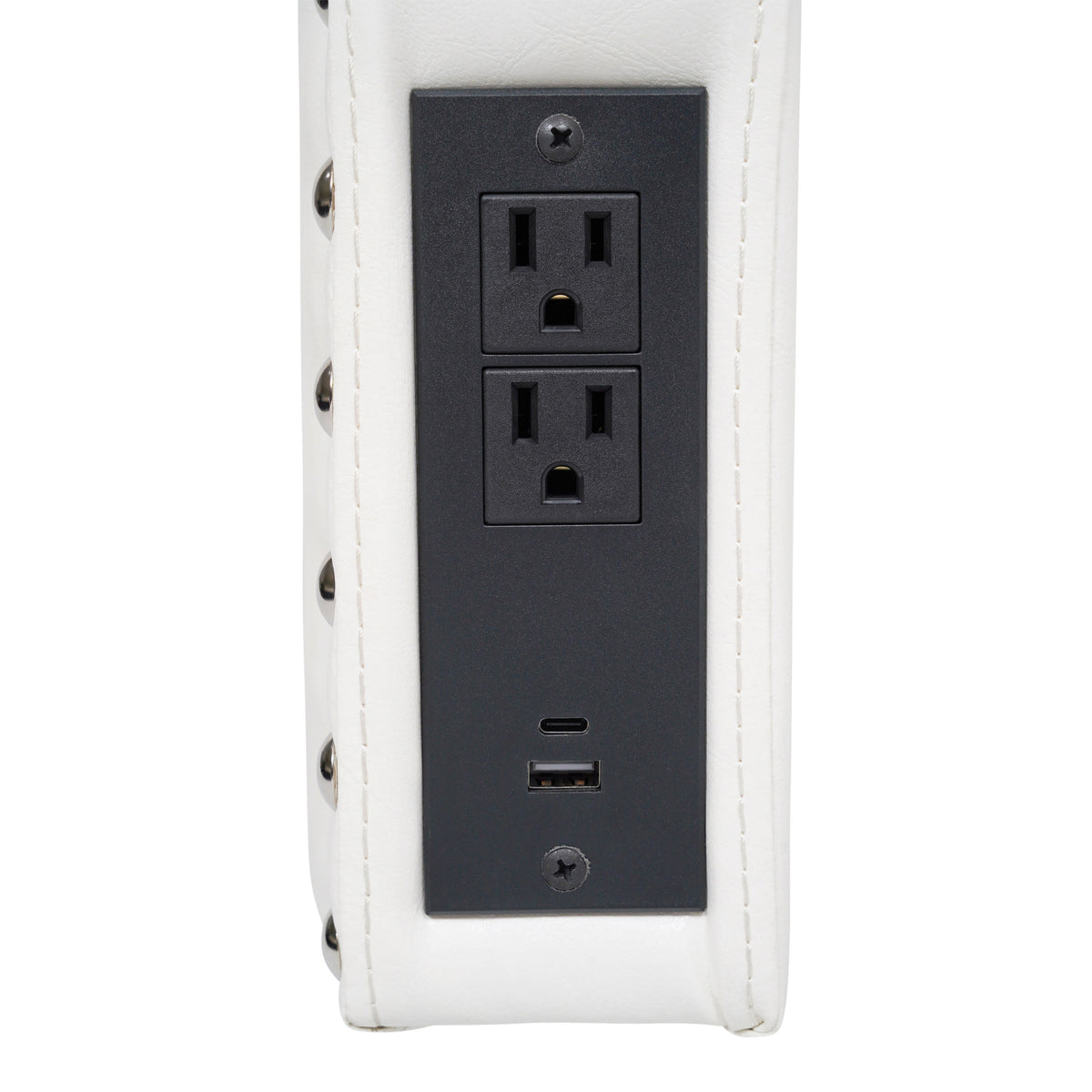 White LeatherSoft |#| Contoured Twin Headboard with 2 Power Outlets, 1 USB and 1 USB-C Port in White