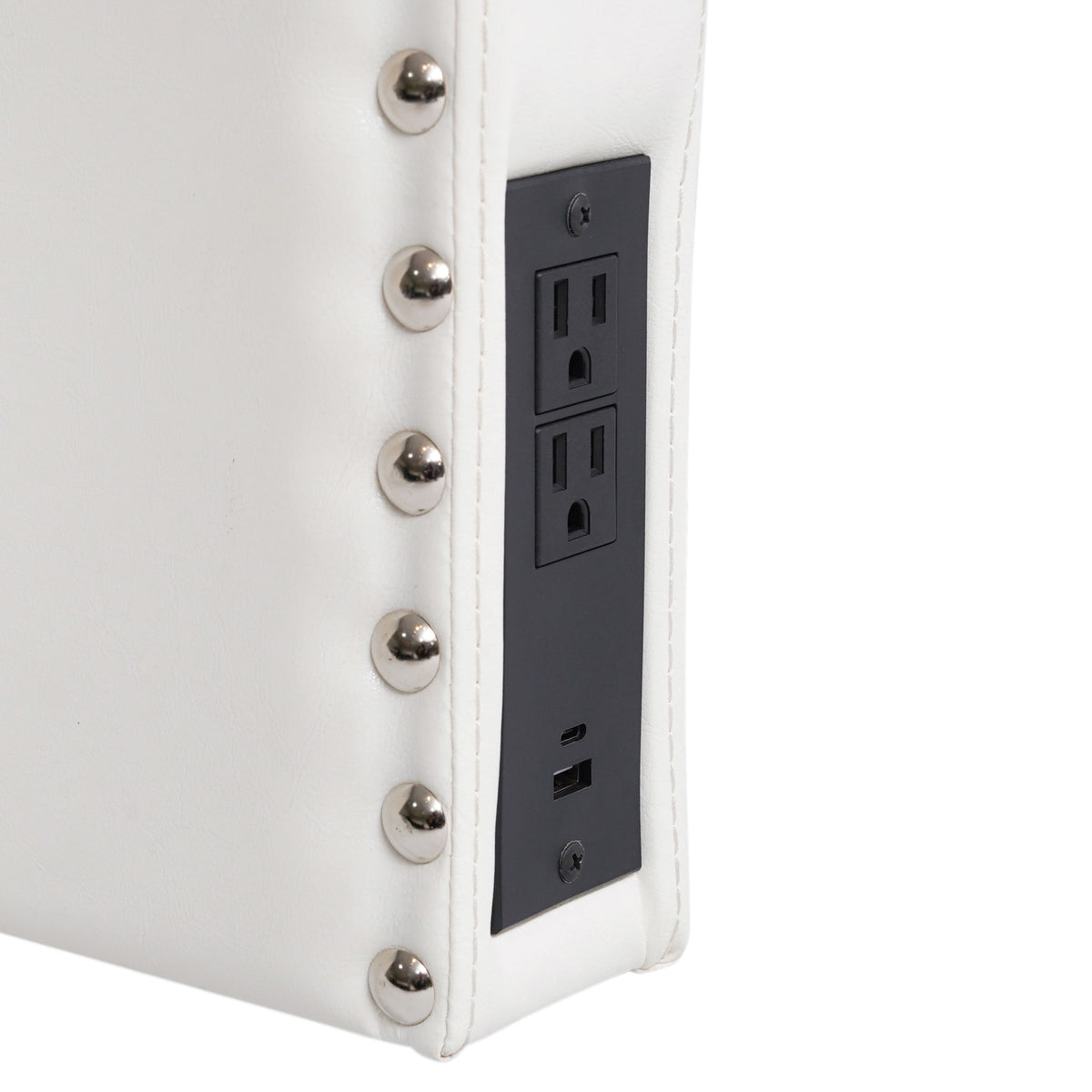 White LeatherSoft |#| Contoured Twin Headboard with 2 Power Outlets, 1 USB and 1 USB-C Port in White