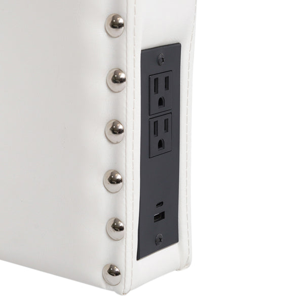 White LeatherSoft |#| Contoured Twin Headboard with 2 Power Outlets, 1 USB and 1 USB-C Port in White