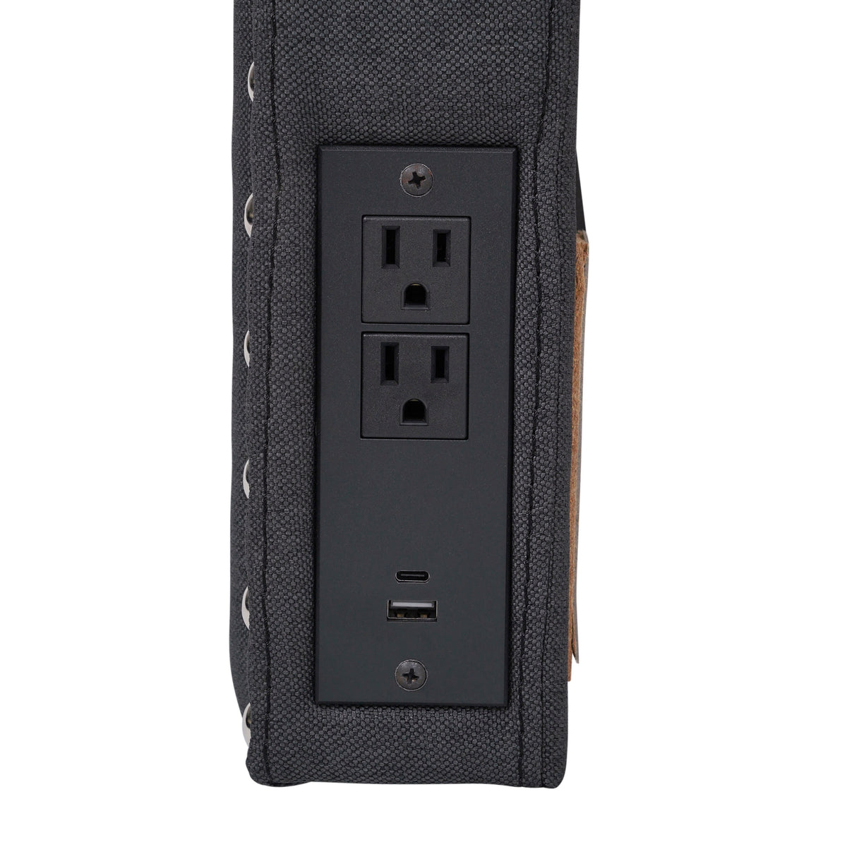 Gray Linen |#| Contoured Twin Headboard with 2 Power Outlets, 1 USB and 1 USB-C Port in Gray