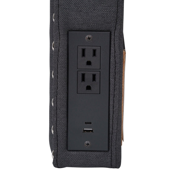 Gray Linen |#| Contoured Twin Headboard with 2 Power Outlets, 1 USB and 1 USB-C Port in Gray