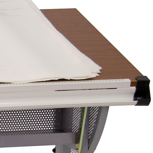 Adjustable Drawing and Drafting Table with Pewter Frame and Lower Supply Tray