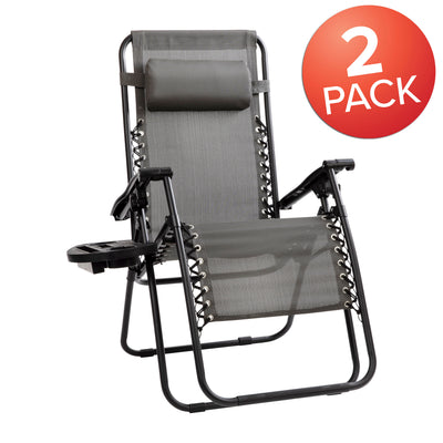 2 Pack Adjustable Mesh Zero Gravity Lounge Chair with Cup Holder Tray - View 2