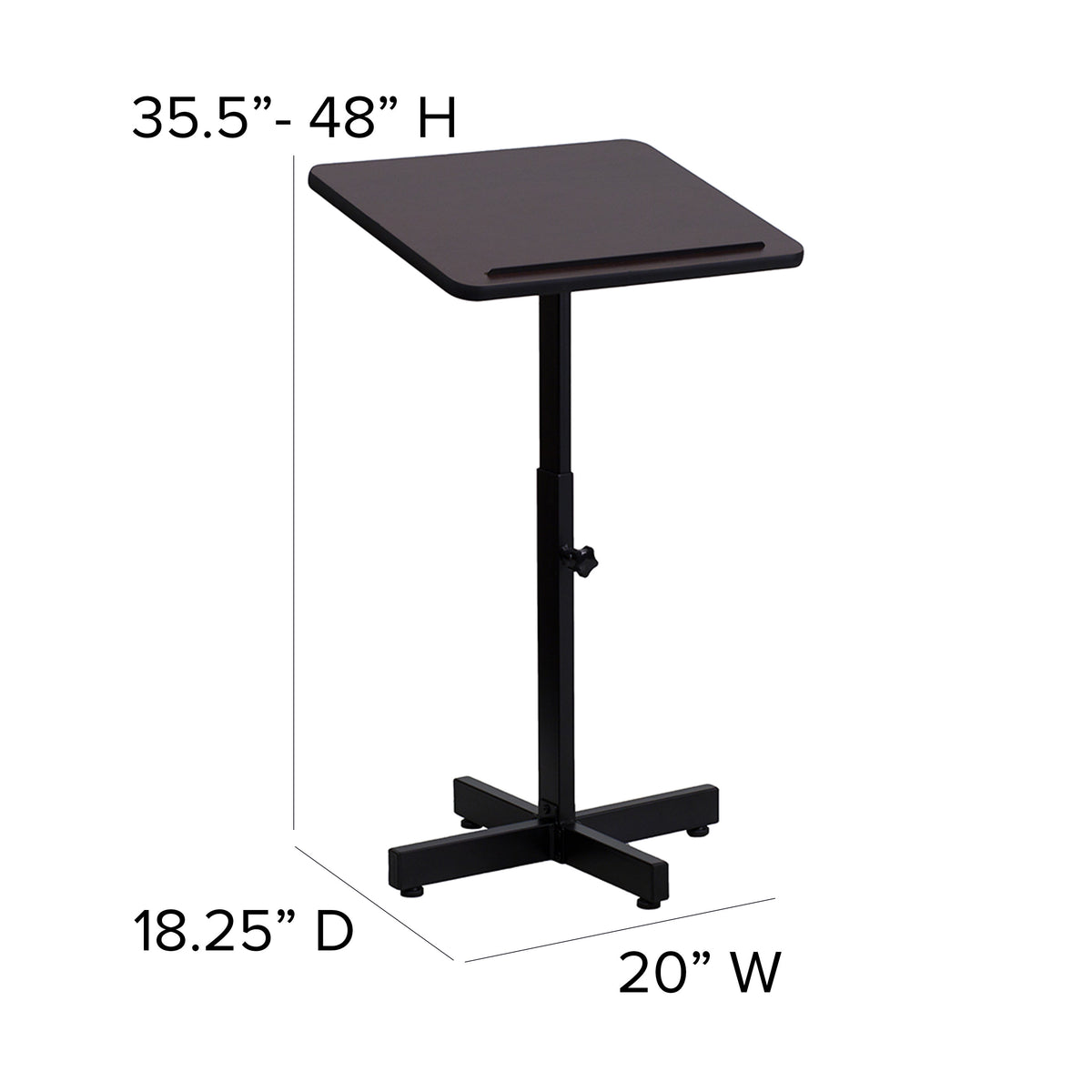 Adjustable Height Slanted Top Metal Lectern in Mahogany