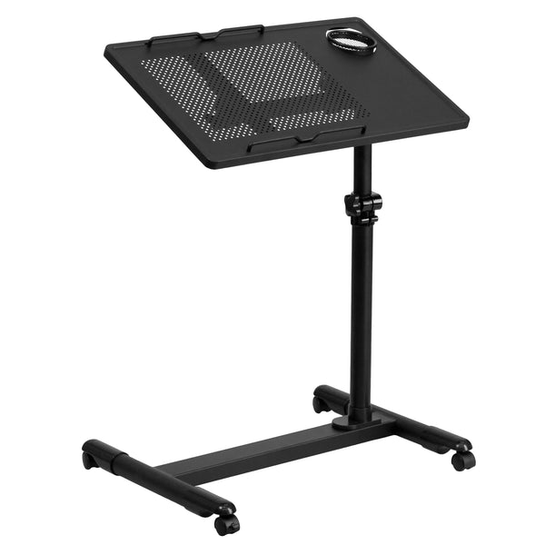 Black |#| Black Adjustable Height Steel Mobile Tilt Top Computer Desk w/ Top & Bottom Lip