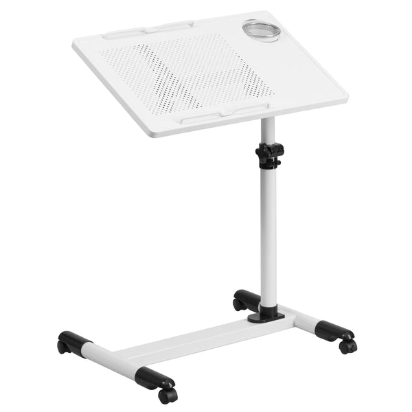 White |#| White Adjustable Height Steel Mobile Tilt Top Computer Desk w/ Top & Bottom Lip