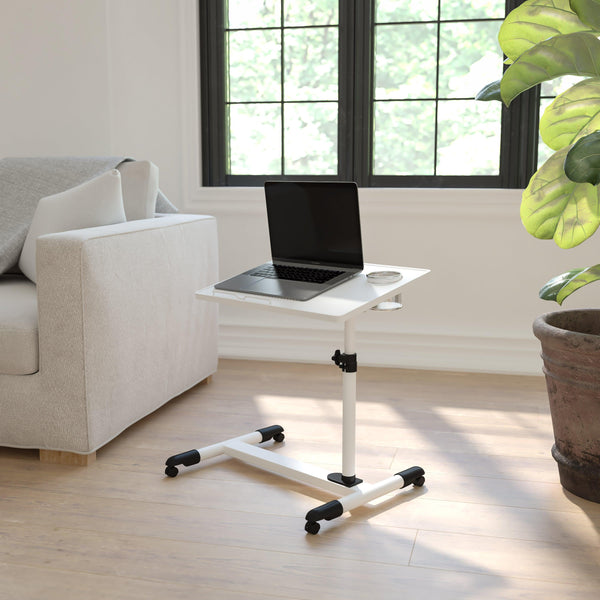 White |#| White Adjustable Height Steel Mobile Tilt Top Computer Desk w/ Top & Bottom Lip
