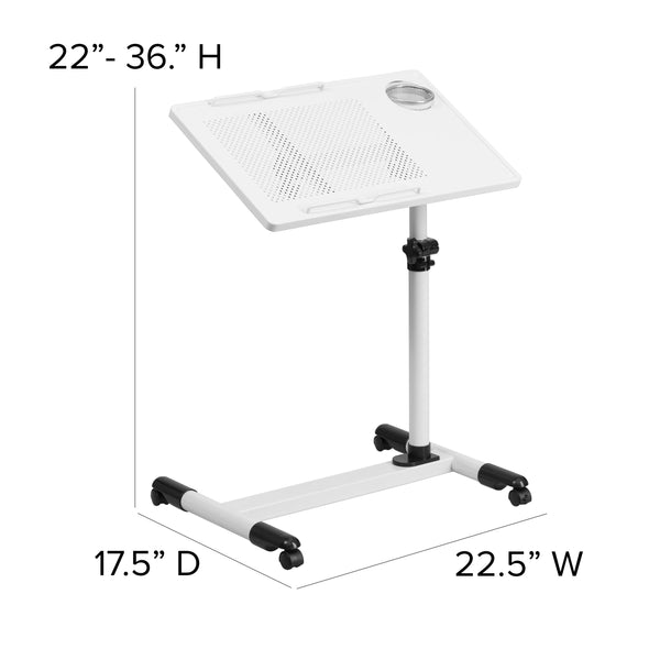 White |#| White Adjustable Height Steel Mobile Tilt Top Computer Desk w/ Top & Bottom Lip
