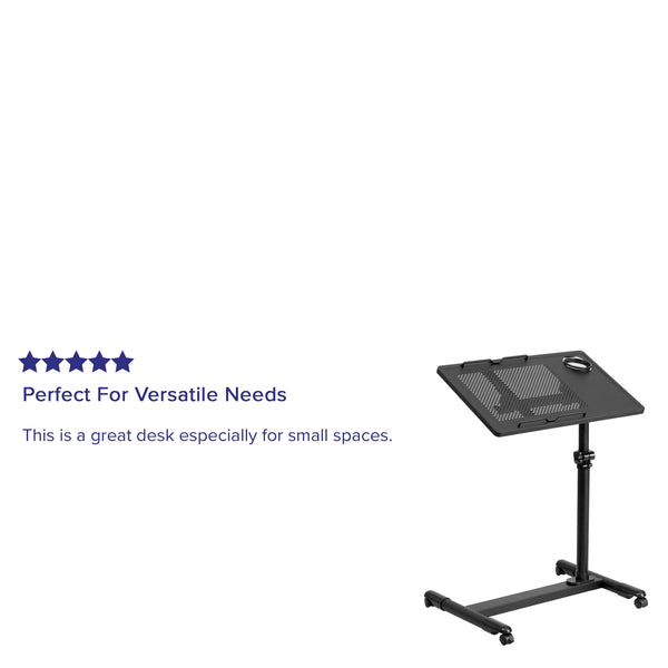 Black |#| Black Adjustable Height Steel Mobile Tilt Top Computer Desk w/ Top & Bottom Lip