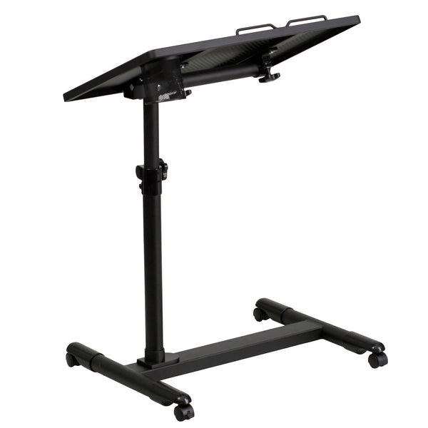 Black |#| Black Adjustable Height Steel Mobile Tilt Top Computer Desk w/ Top & Bottom Lip