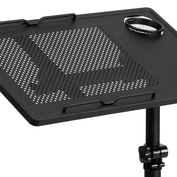 Black |#| Black Adjustable Height Steel Mobile Tilt Top Computer Desk w/ Top & Bottom Lip