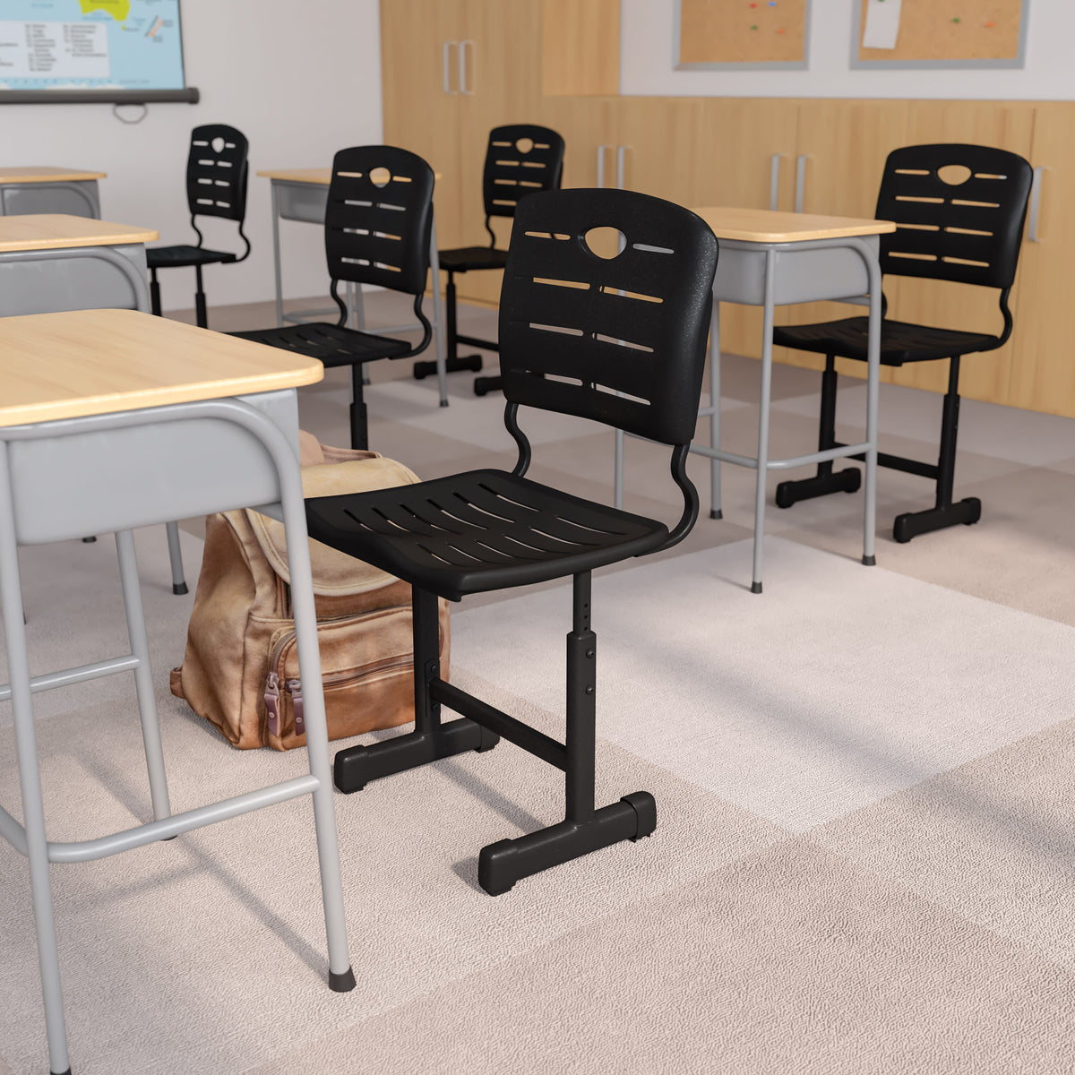Adjustable Height Black Student Chair with Black Pedestal Frame