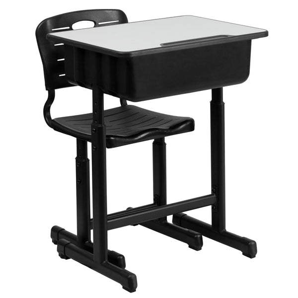 Adjustable Height Student Desk and Chair with Black Pedestal Frame