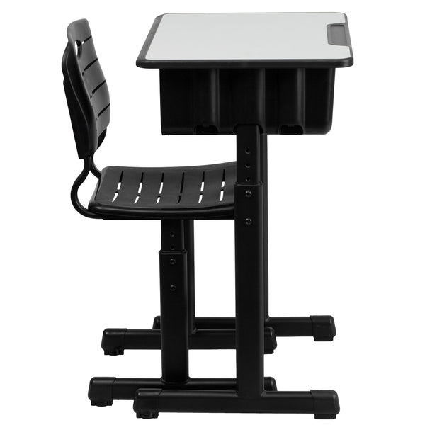 Adjustable Height Student Desk and Chair with Black Pedestal Frame