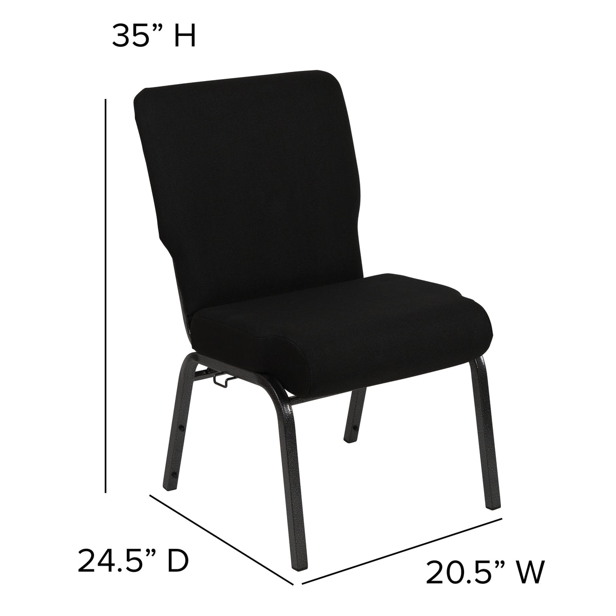 Black Fabric/Silver Vein Frame |#| 20.5inch Black Molded Foam Stacking Church Chair