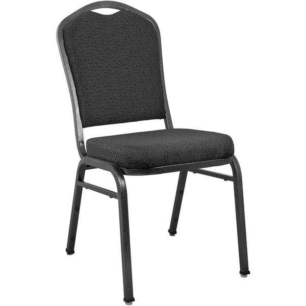 Black Patterned Fabric/Silver Vein Frame |#| Premium Patterned Black Crown Back Banquet Chair