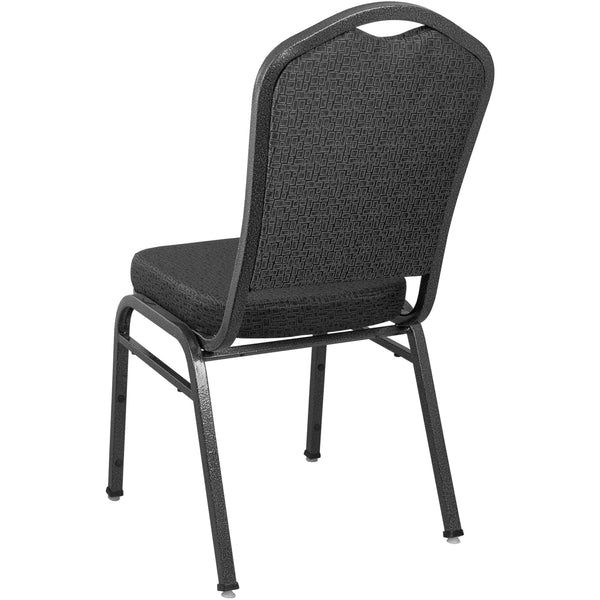 Black Patterned Fabric/Silver Vein Frame |#| Premium Patterned Black Crown Back Banquet Chair