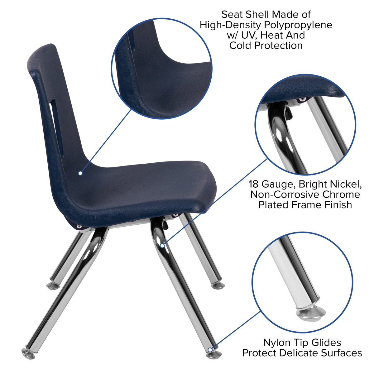 Navy |#| Navy Student Stack Chair 12inchH Seat - School Classroom Chair - Daycare Chair