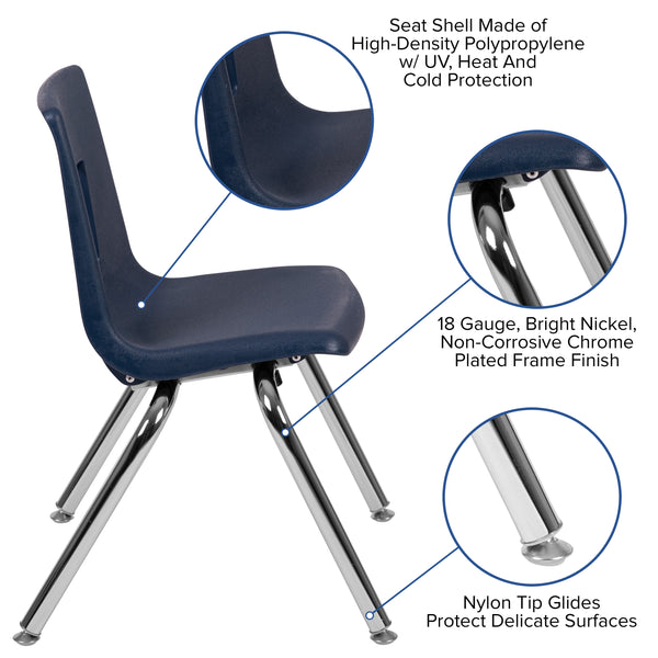 Navy |#| Navy Student Stack Chair 14inchH Seat - School Classroom Chair for K-2