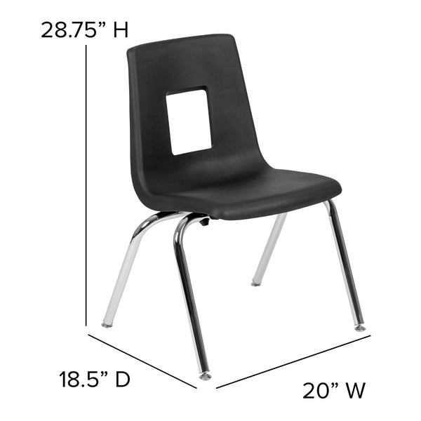 Black |#| Black Student Stack Chair 16inchH Seat - School Classroom Chair for 3rd-7th Grade