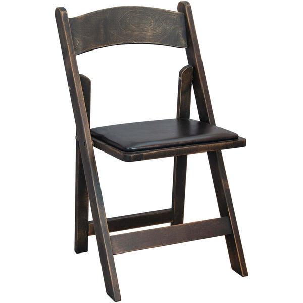 Antique Black |#| Antique Black Wood Folding Chair with Vinyl Padded Seat